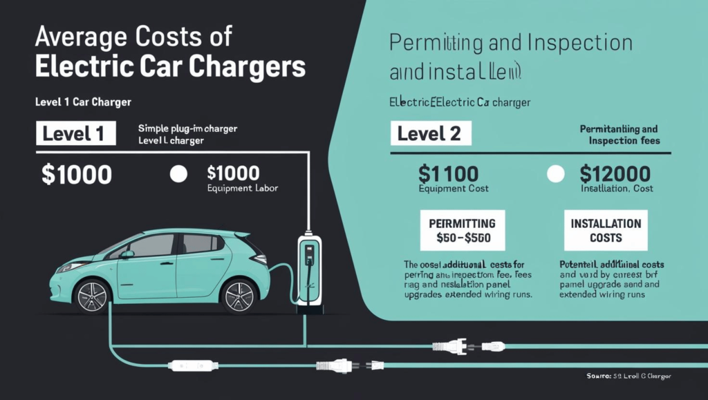 Average Costs for Installing Electric Car Chargers

Now, allow down the costs primarily based on the type of charger and different requirements.

Level 1 Charger Installation

Level 1 chargers are straightforward. They plug into a preferred outlet. The electric charger set-up cost is commonly around $1,000, which covers both the equipment and the hard work.

Level 2 Charger Installation

Level 2 chargers cost extra. Expect the equipment to vary from $six hundred to $1 two hundred. Plus, installation can upload any other $500 to $1,000.

So, if you're searching for a novel two chargers, you could spend $1 between $1,10000.

Permitting and Inspection Fees 

Don't Don't approximately letlet! Depending on where you live, you may have to pay fees for lets-in nsinspectionsn ranging from $50 to $500. While those charges might also seem small, they can add up.

Additional Costs: Panel Upgrades and Wiring

In some instances, your electrical panel will want to be upgraded. If that is the case, it's going to increase your electric powered charger installation price. Wiring runs that can be longer than typical can also increase the overall rate.